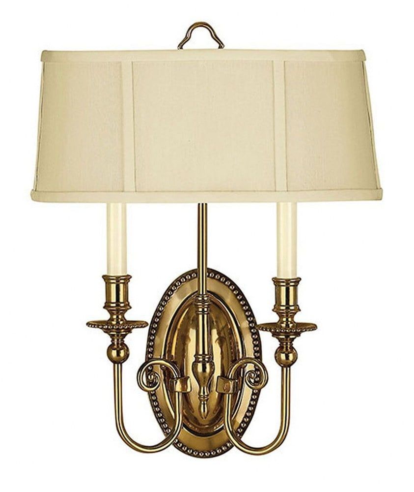 Cambridge Classic 2-Light Burnished Brass Sconce with Ivory Linen Shade