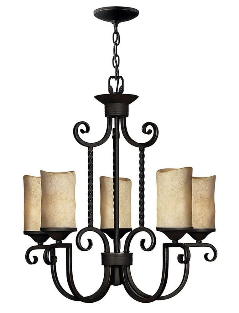 Olde Black 5-Light Chandelier with Antique Scavo Glass