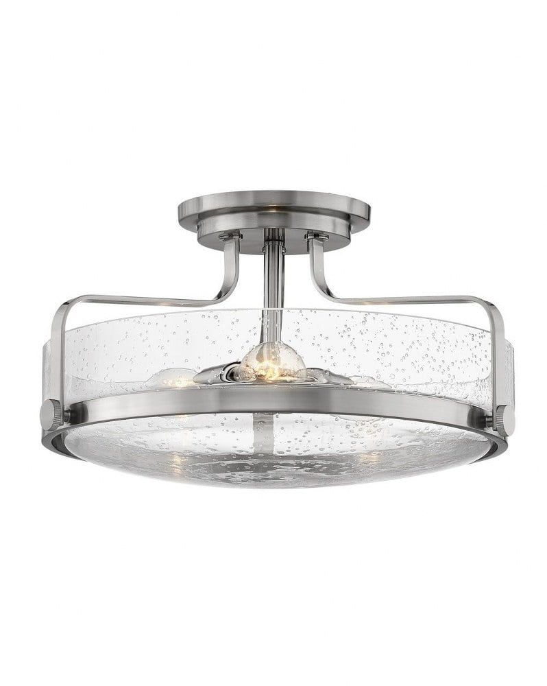 Harper Brushed Nickel Clear Seedy Glass 3-Light Semi-Flush Mount