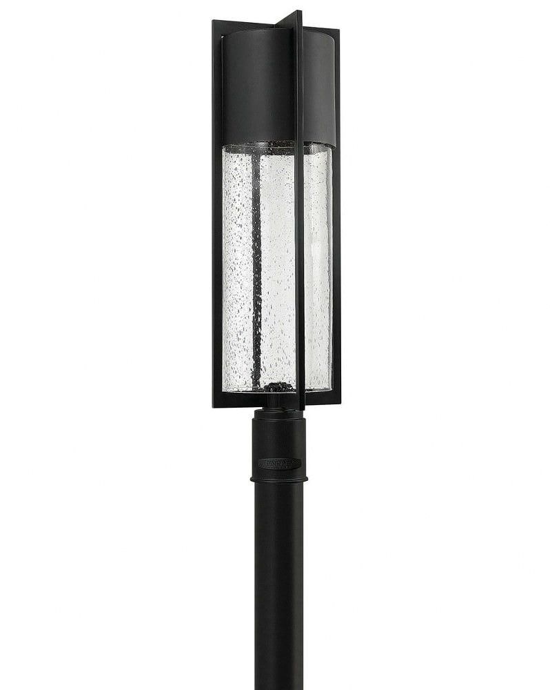 Black Aluminum LED Outdoor Post Lantern with Clear Seedy Glass