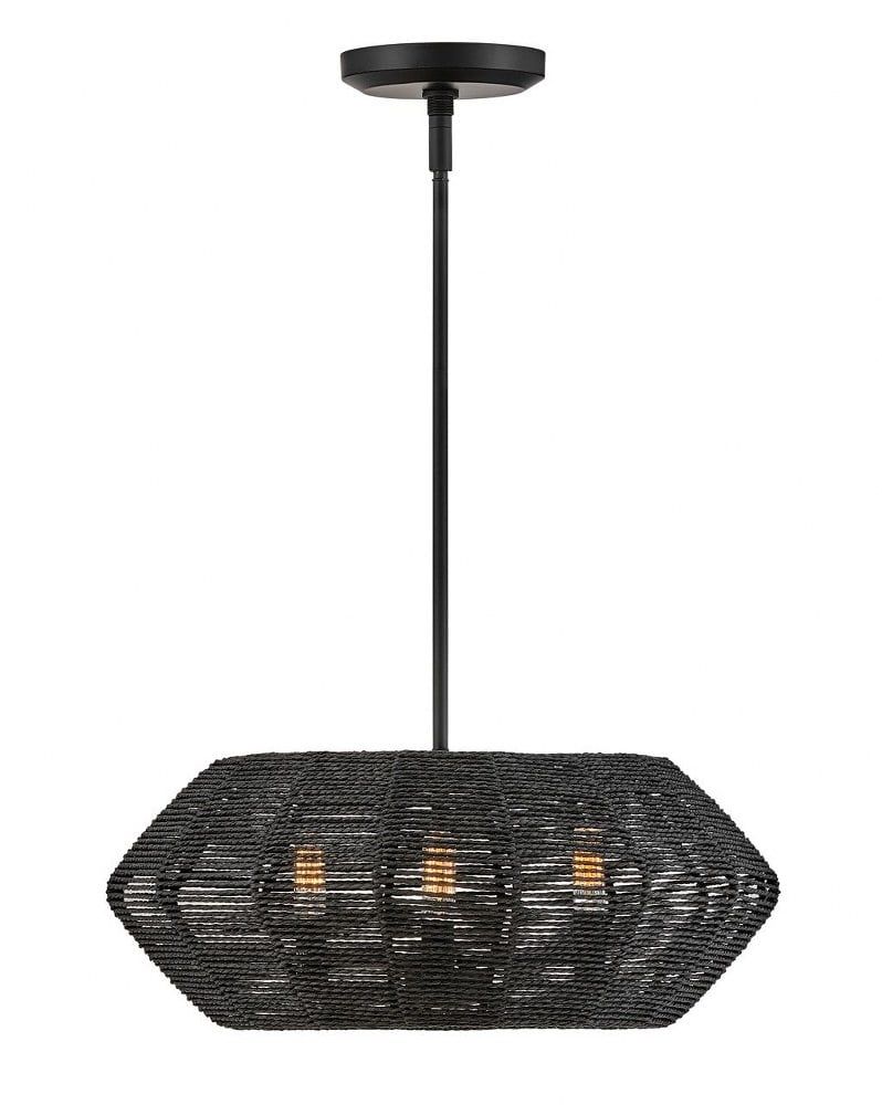 Mini Black Rattan Drum Pendant Light with Dimmable Candelabra