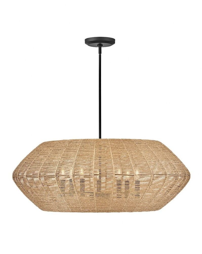 Luca Exotic Edge 7-Light Large Drum LED Chandelier with Black Camel Rattan Shade