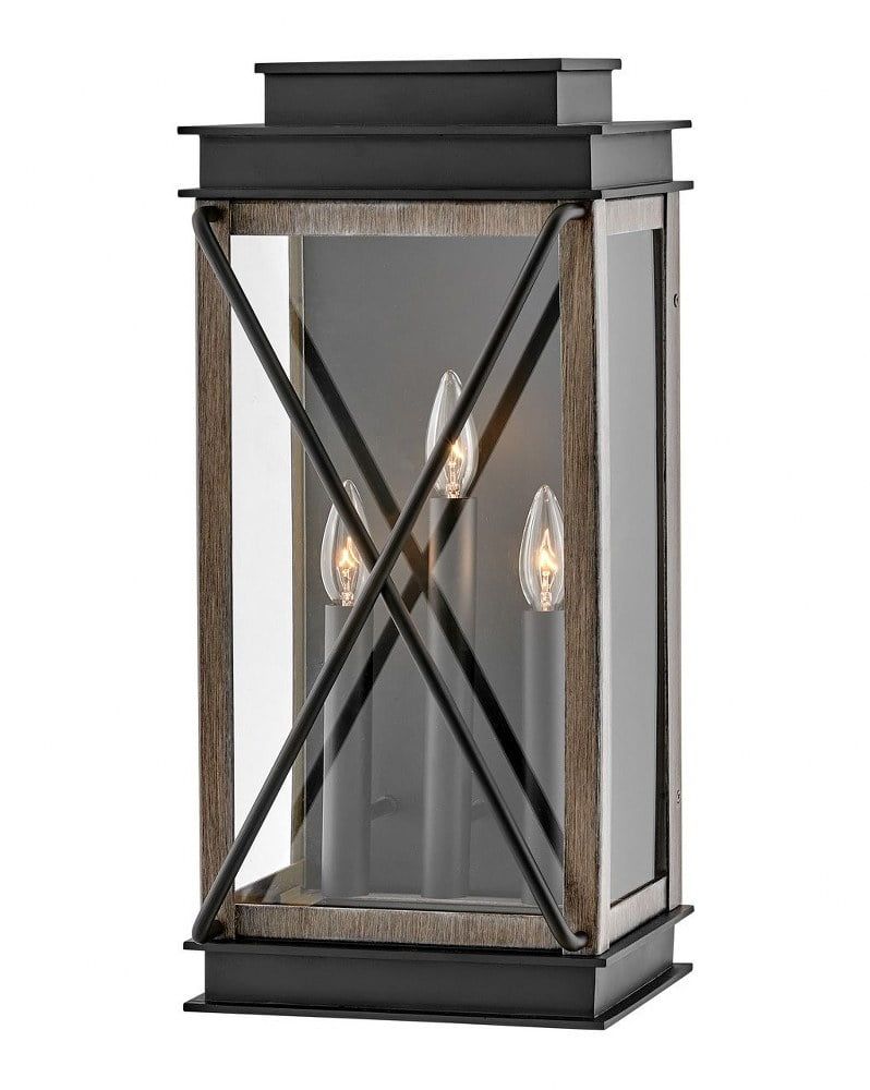 Black Aluminum Dimmable 3-Light Outdoor Lantern Sconce