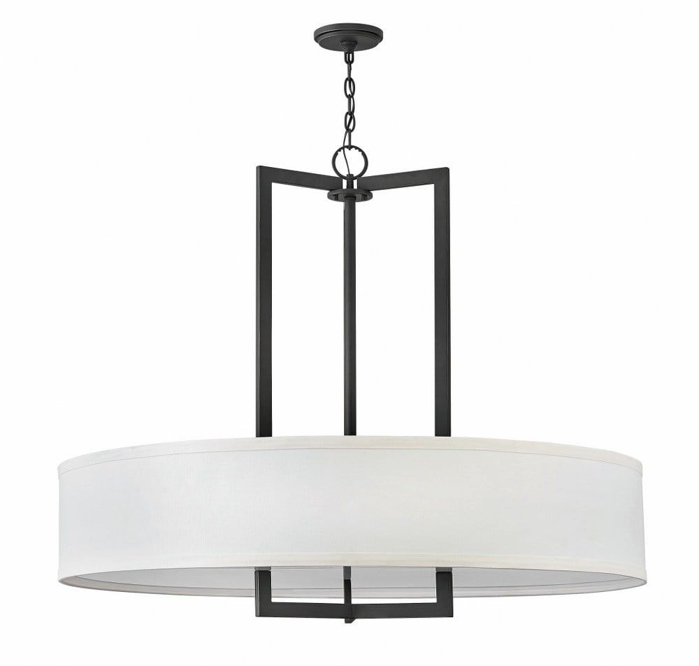 Buckeye Bronze Drum Chandelier with Off-White Linen Shade