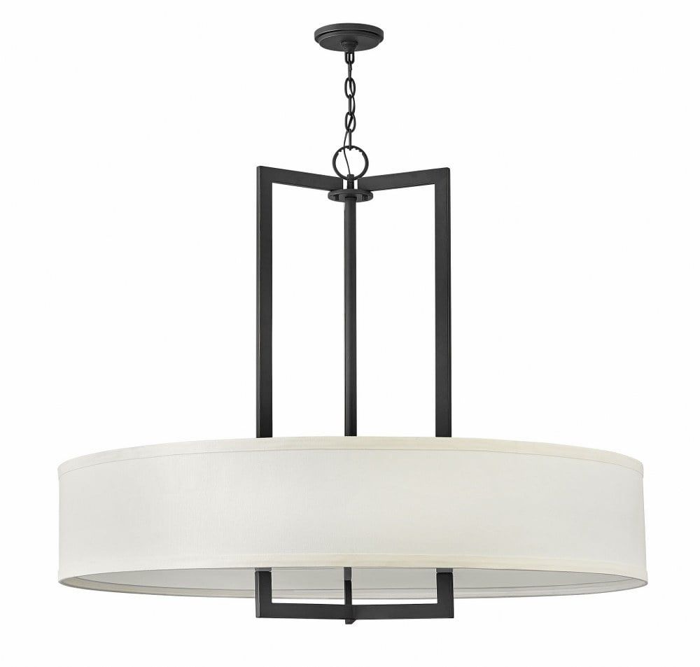 Buckeye Bronze Drum Chandelier with Off-White Linen Shade