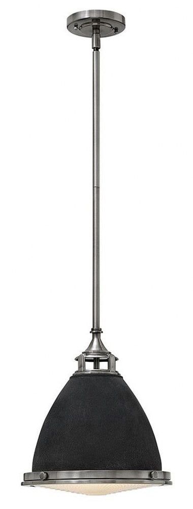 Amelia Aged Zinc 1-Light Pendant with Prismatic Glass and Nickel Accents