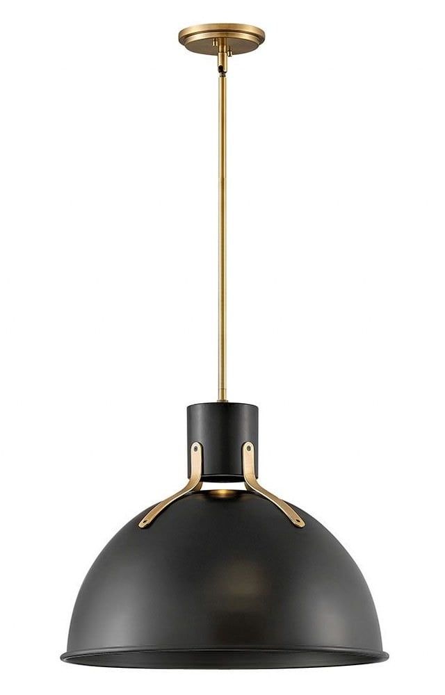 Satin Black and Brass LED Dome Pendant Light