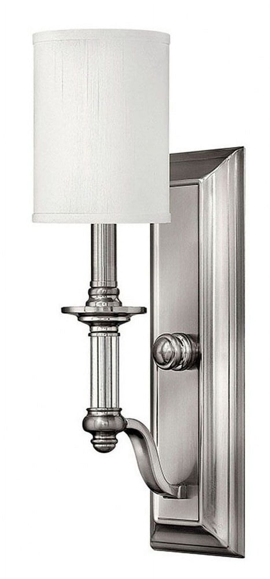 Elegant Brushed Nickel Dimmable Wall Sconce with White Fabric Shade