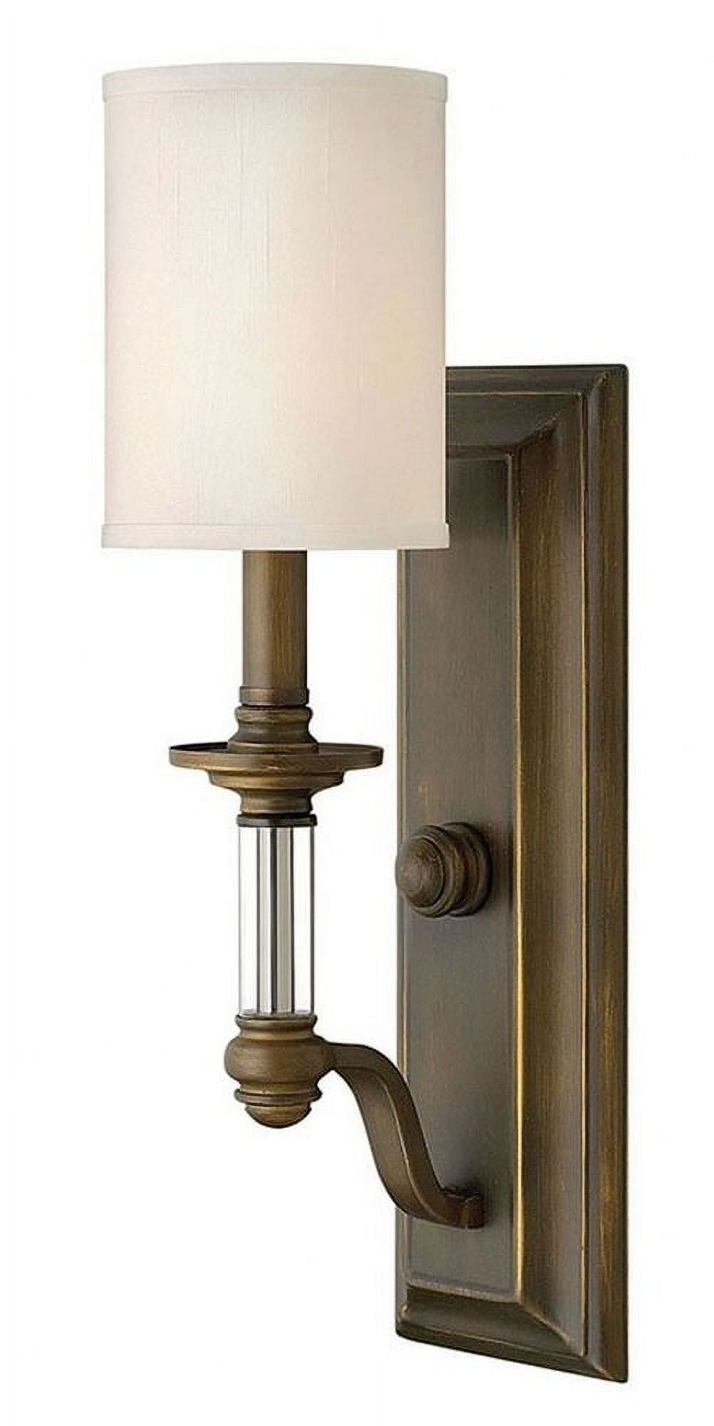 Elegant English Bronze Dimmable Wall Sconce with Ivory Fabric Shade