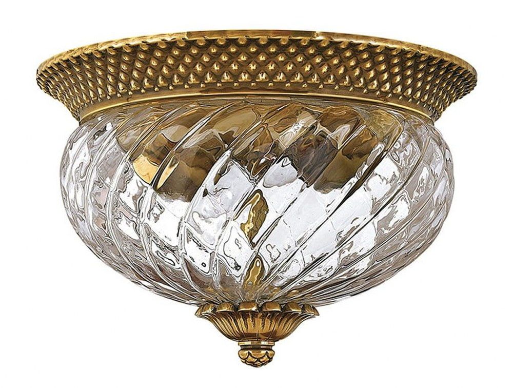 Burnished Brass 2-Light Flush Mount with Clear Glass Shade