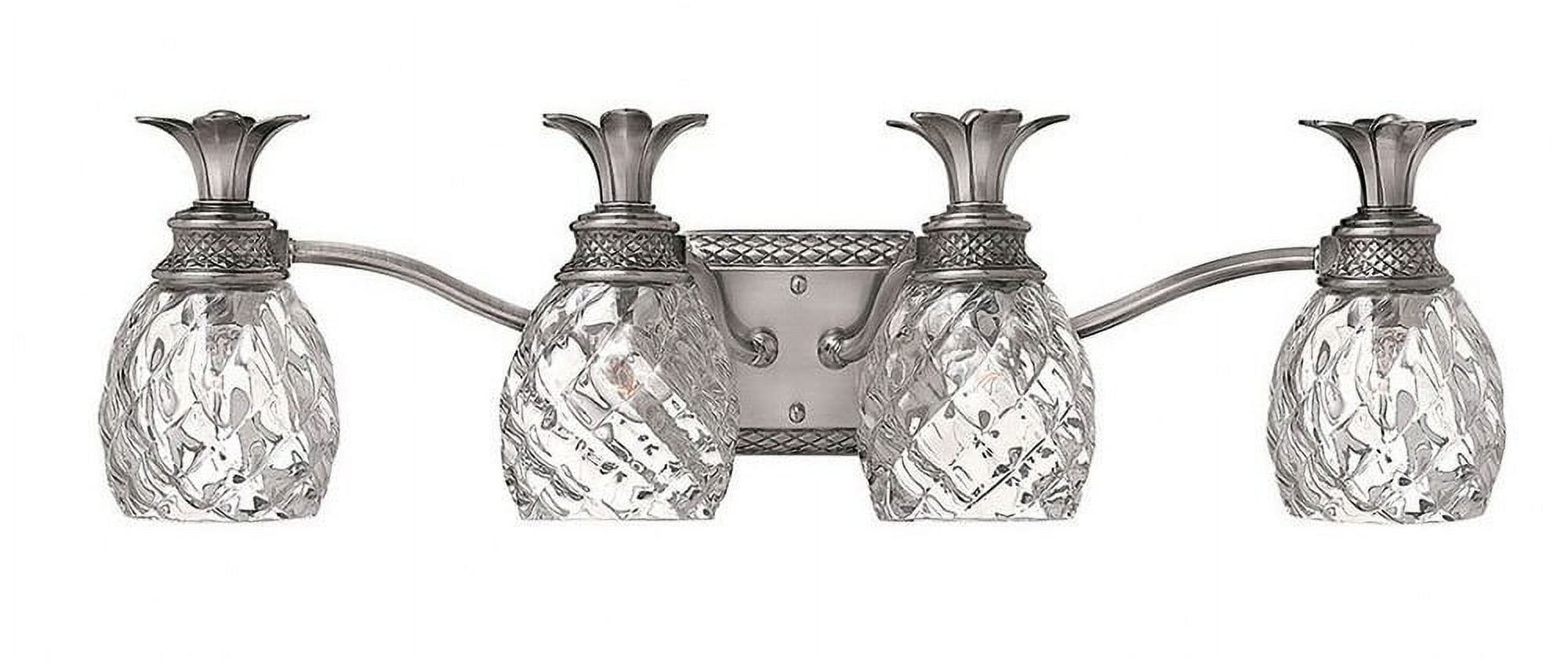 Polished Antique Nickel 4-Light Outdoor Vanity with Clear Optic Glass