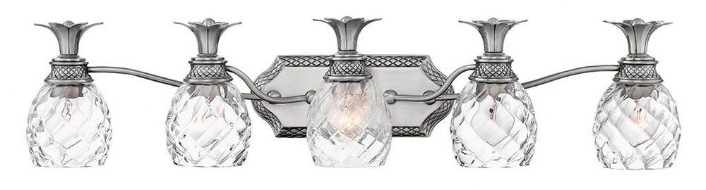 Elegant Polished Antique Nickel 5-Light Outdoor Bath Vanity with Clear Optic Glass