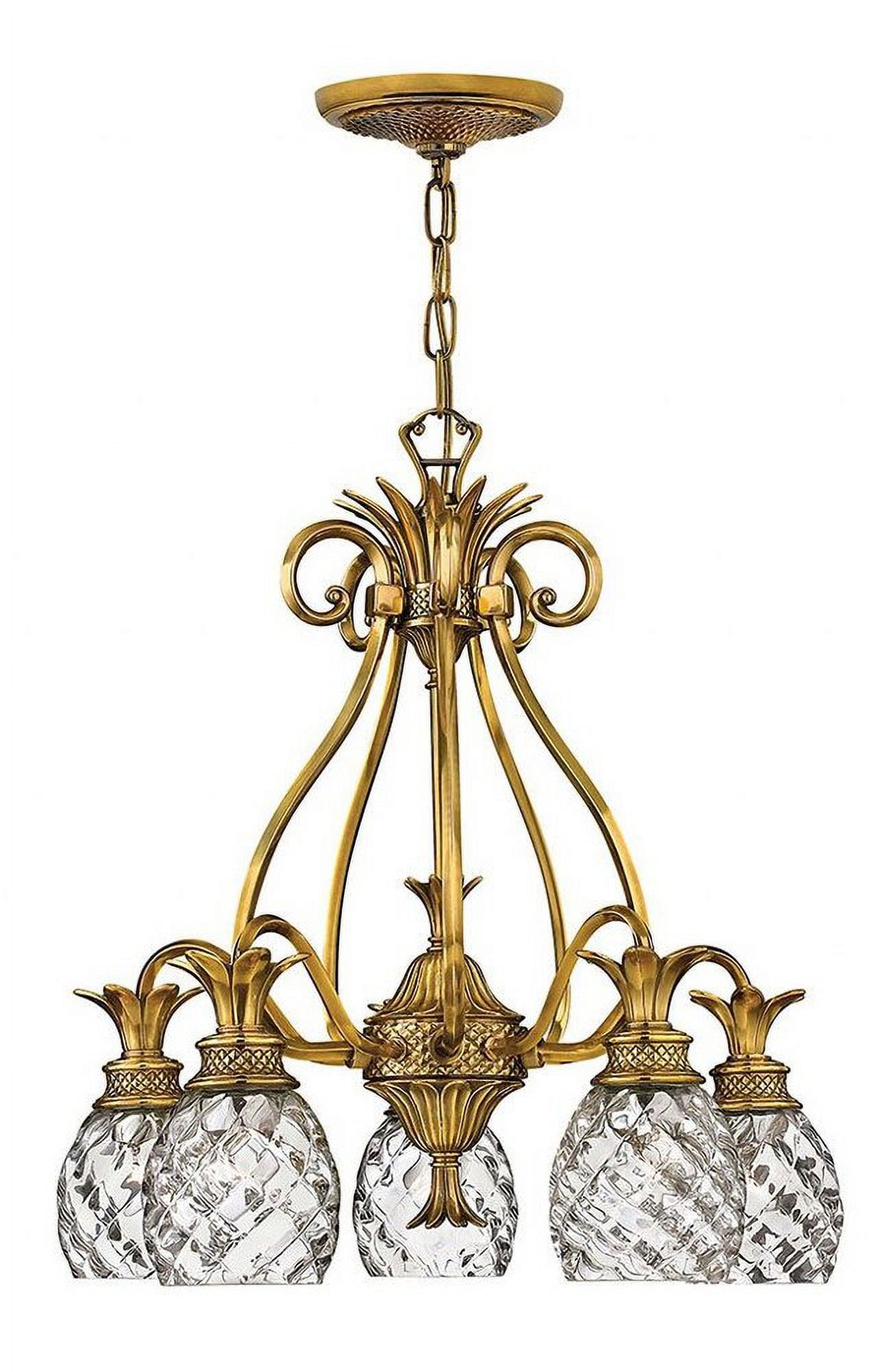 Ornate Pineapple 5-Light Chandelier in Burnished Brass with Clear Optic Glass