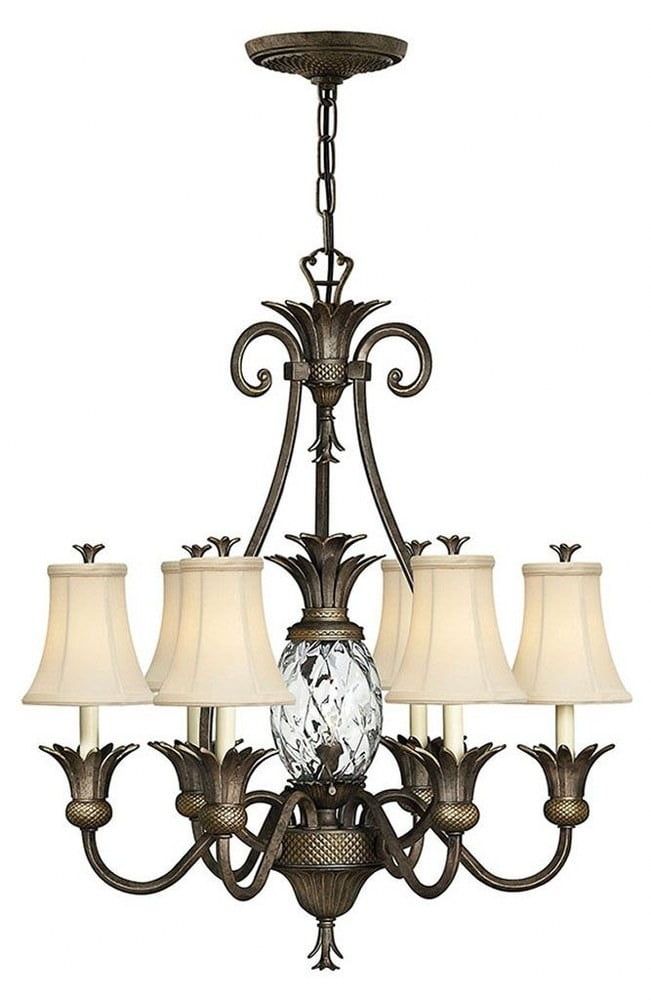 Pearl Bronze 7-Light Chandelier with Ivory Silk Shades