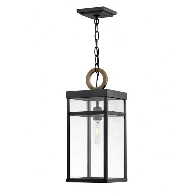 Transitional Black and Bronze LED Outdoor Hanging Lantern with Clear Glass