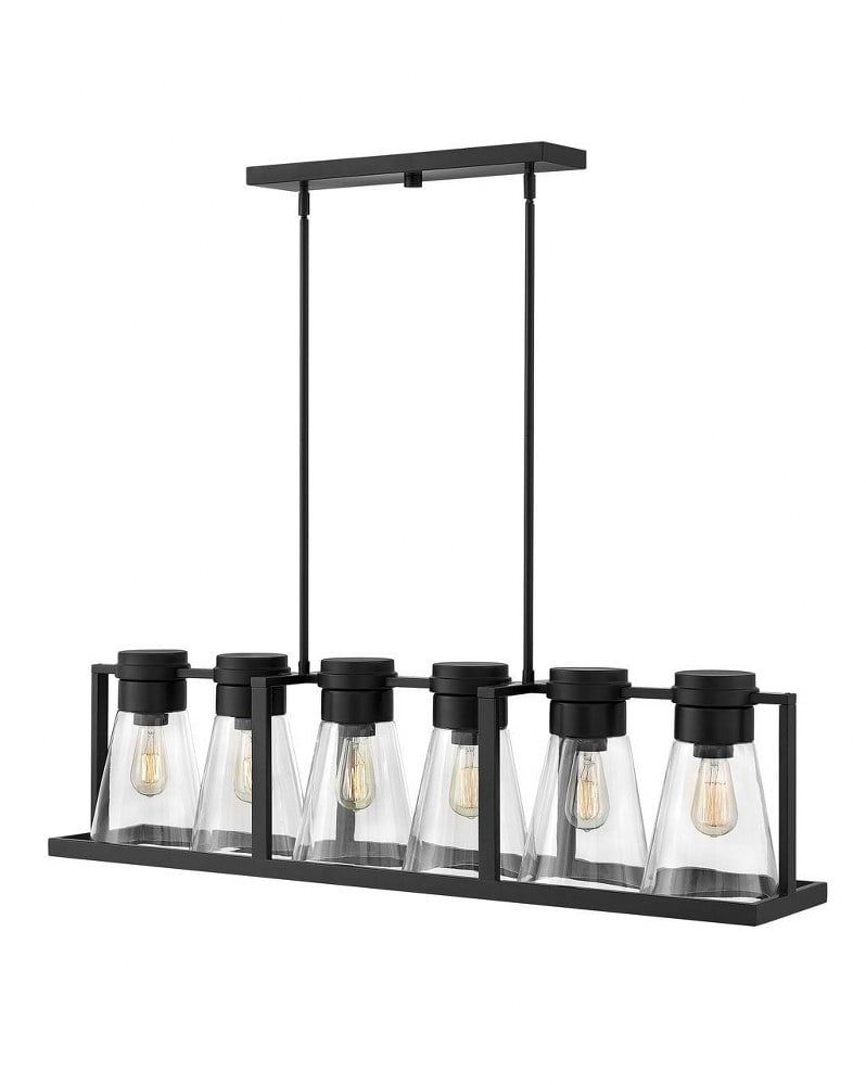 Refinery 6-Light Black Linear Chandelier with Clear Glass Shades