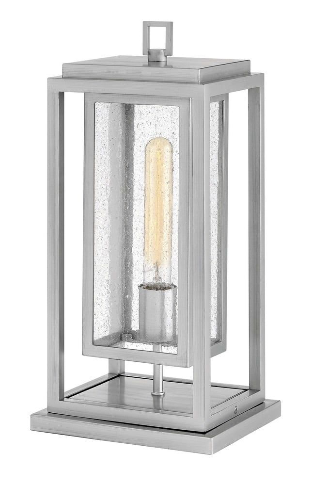 Satin Nickel Clear Seedy Glass Outdoor Pier Mount Lantern