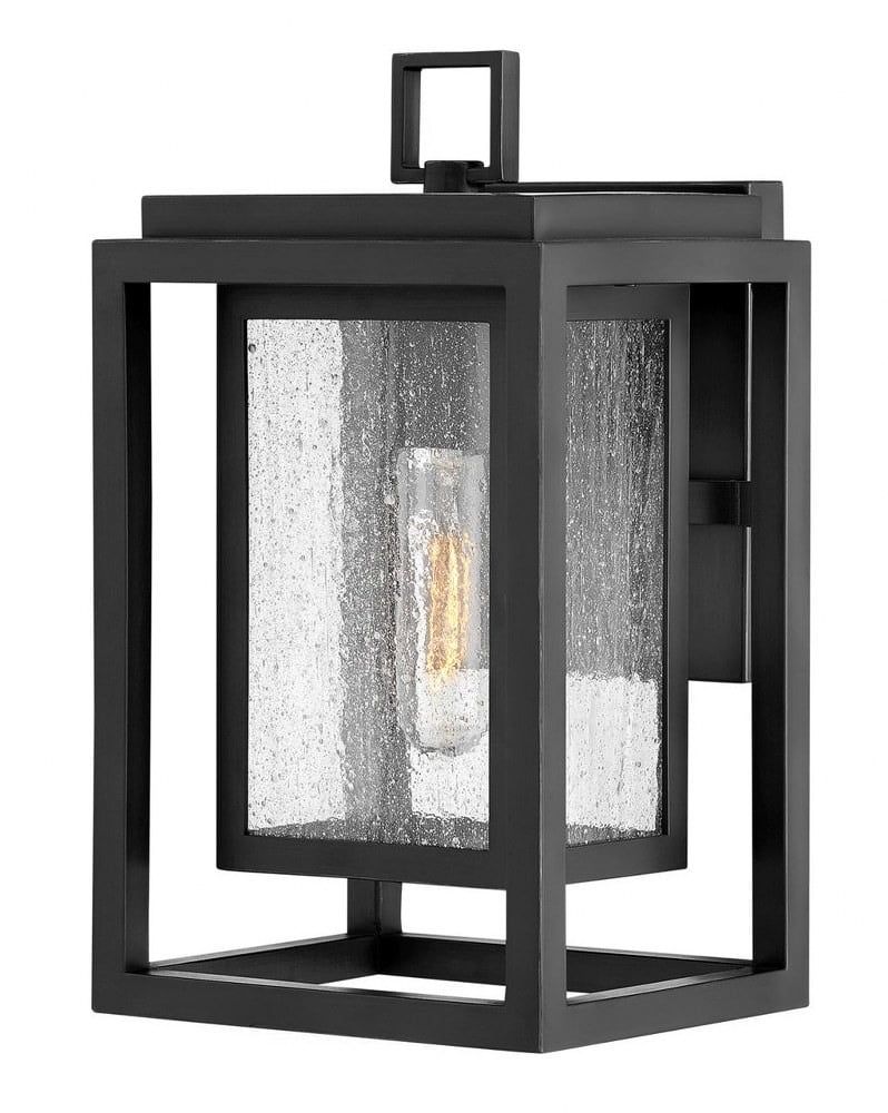 Elegant Black Outdoor Wall Lantern with Clear Seedy Glass and Dimmable LED