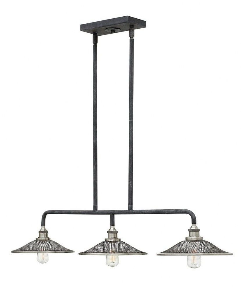 Rigby Aged Zinc 3-Light Industrial Linear Chandelier