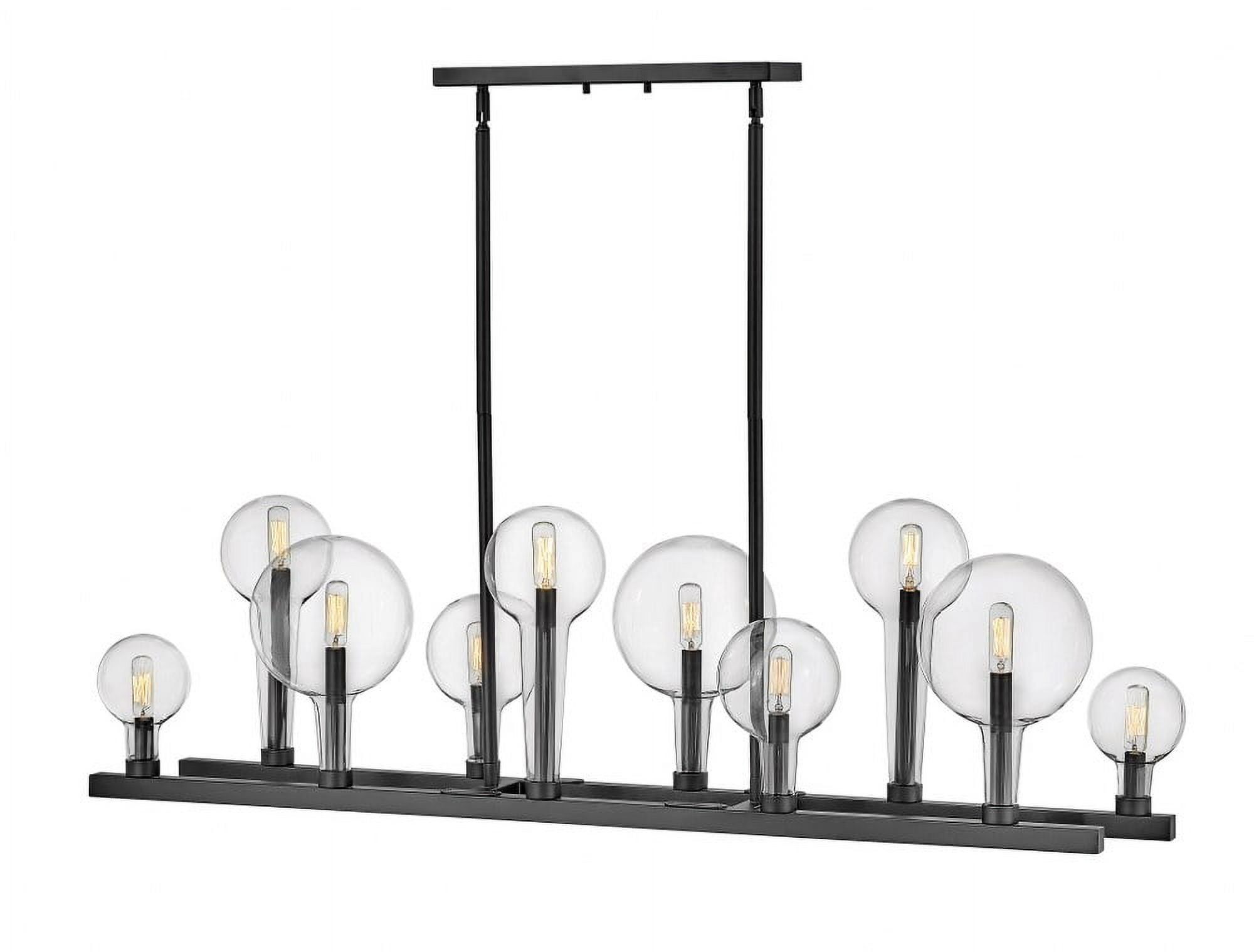 Black Steel and Clear Glass 10-Light Linear Chandelier