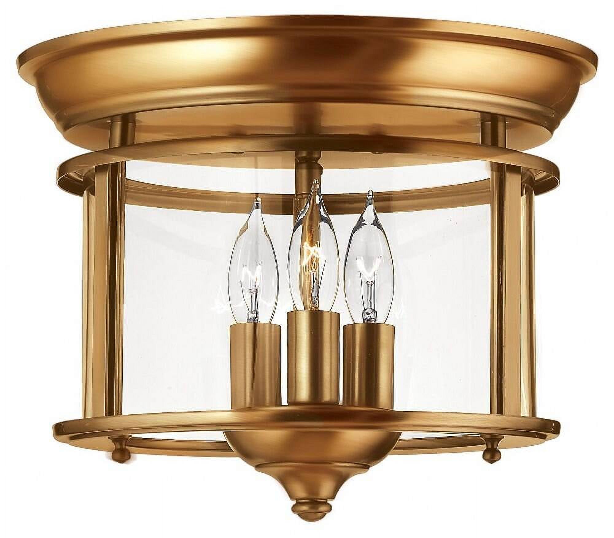 Heirloom Brass and Clear Glass 3-Light Drum Flush Mount