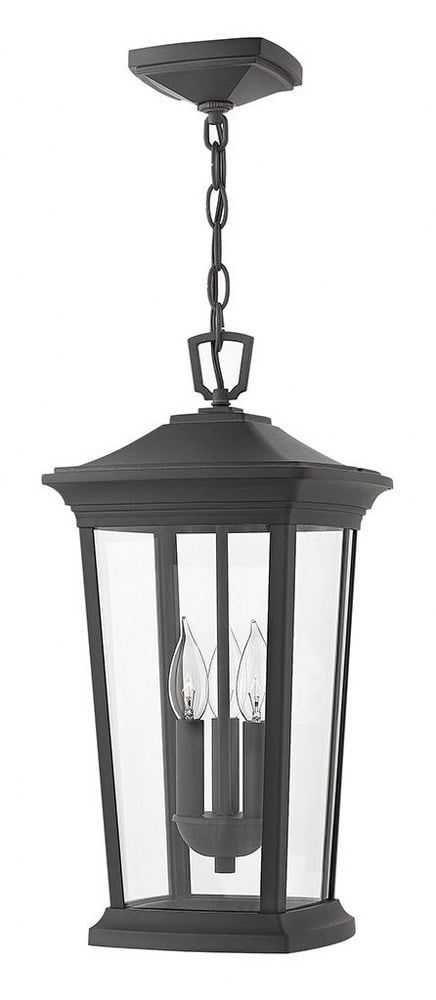 Bromley 3-Light Museum Black Outdoor Hanging Lantern with Clear Glass