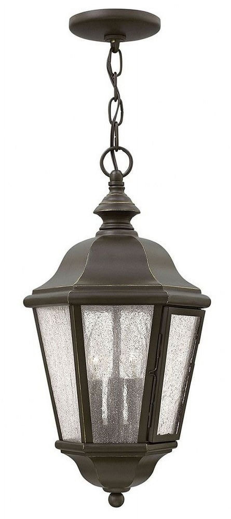 Edgewater Elegance 3-Light Oil Rubbed Bronze Outdoor Hanging Lantern with Clear Seedy Glass