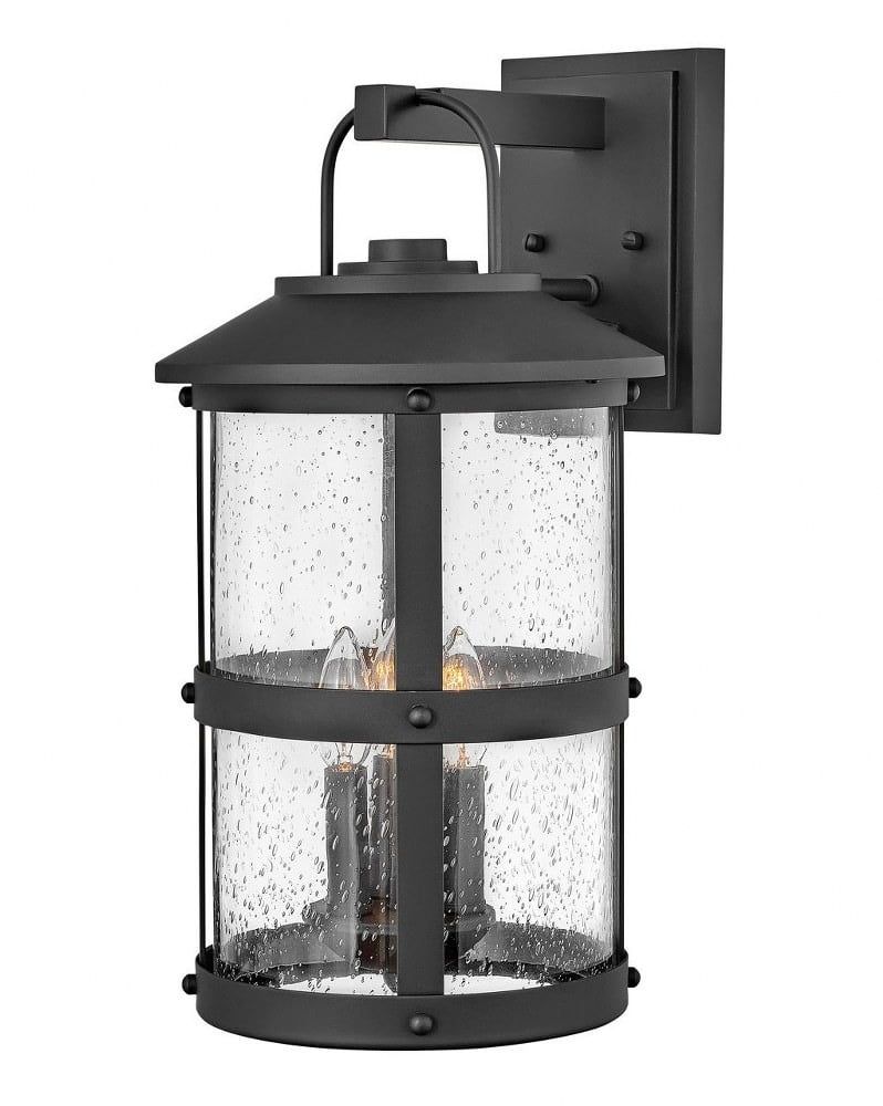 Black Clear Seedy Glass 3-Light Outdoor Lantern