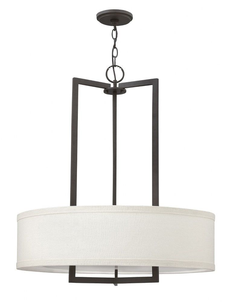 Sophisticated Buckeye Bronze 3-Light Drum Chandelier with Off-White Linen Shade