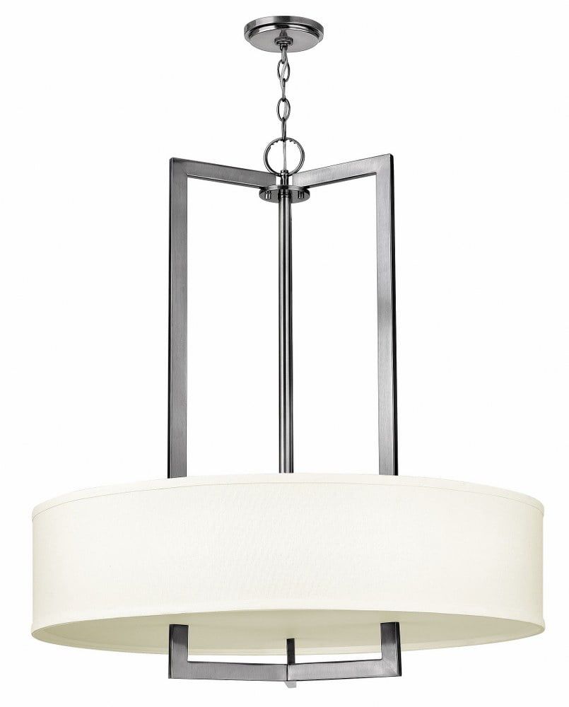 Antique Nickel 3-Light Drum Pendant with Off-White Linen Shade