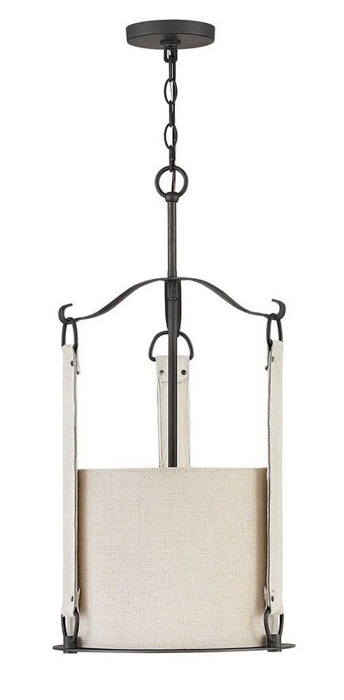 Brushed Graphite Telluride LED Drum Pendant with Oatmeal Linen Shade