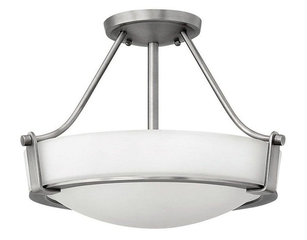 Transitional Antique Nickel 3-Light Semi-Flush Mount with Etched Glass