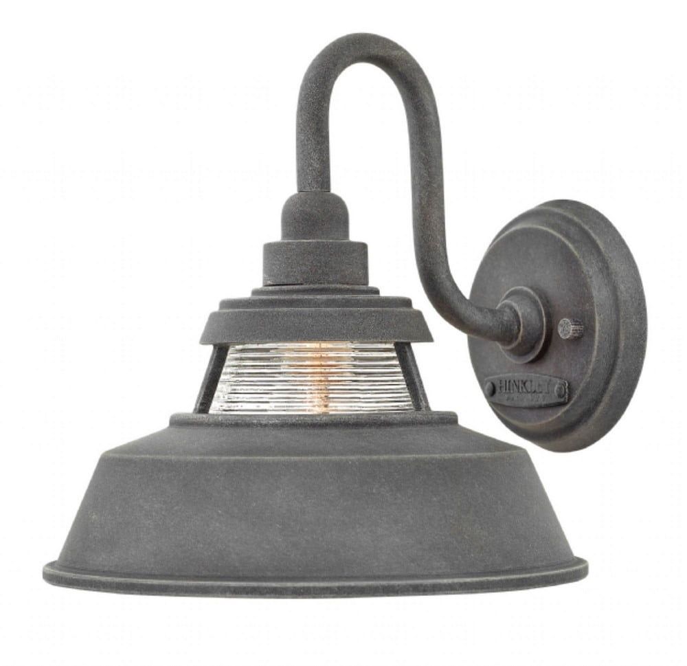 Aged Zinc 1-Light Outdoor Wall Sconce with Ribbed Clear Glass