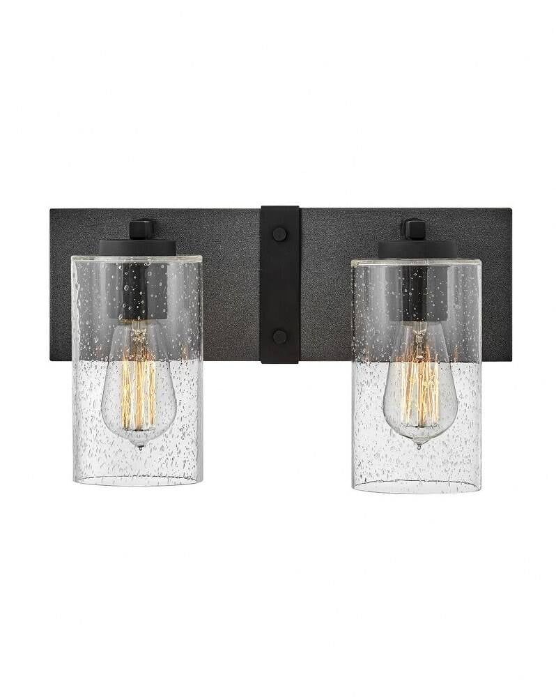 Aged Zinc and Distressed Black 2-Light Wall Sconce with Clear Seedy Glass