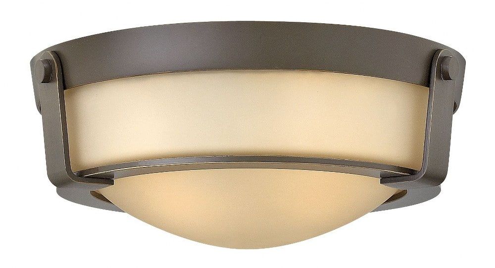 Olde Bronze 2-Light Flush Mount with Etched Amber Glass