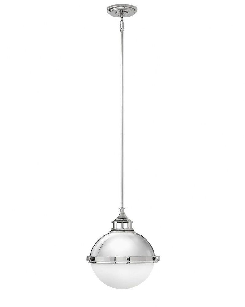 Polished Nickel Dual-Light Pendant with Etched Opal Glass Shade