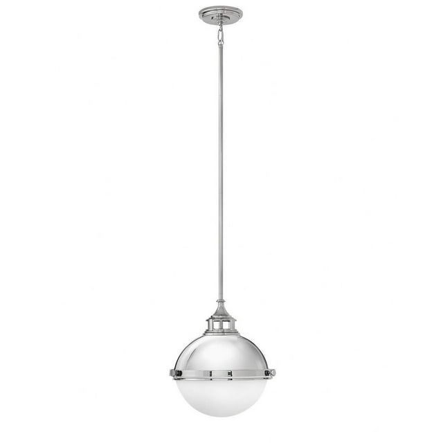 Polished Nickel Dual-Light Pendant with Etched Opal Glass Shade