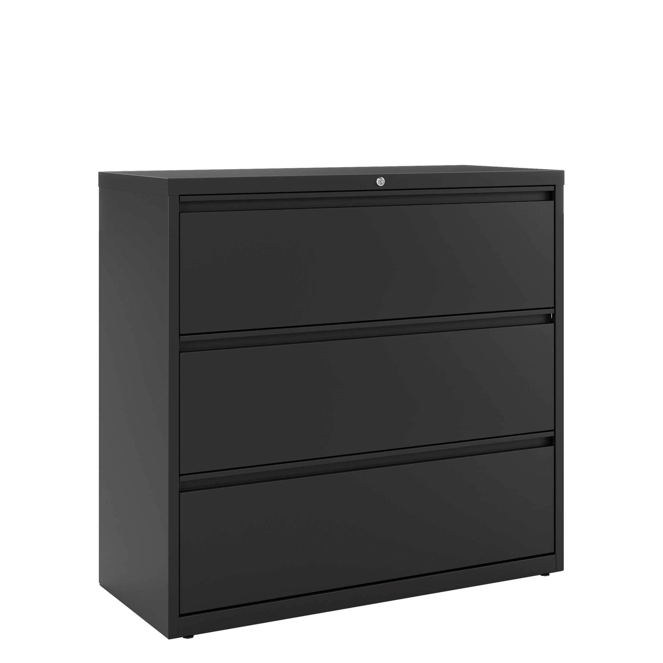 Black 42-Inch Steel 3-Drawer Lockable Lateral File Cabinet