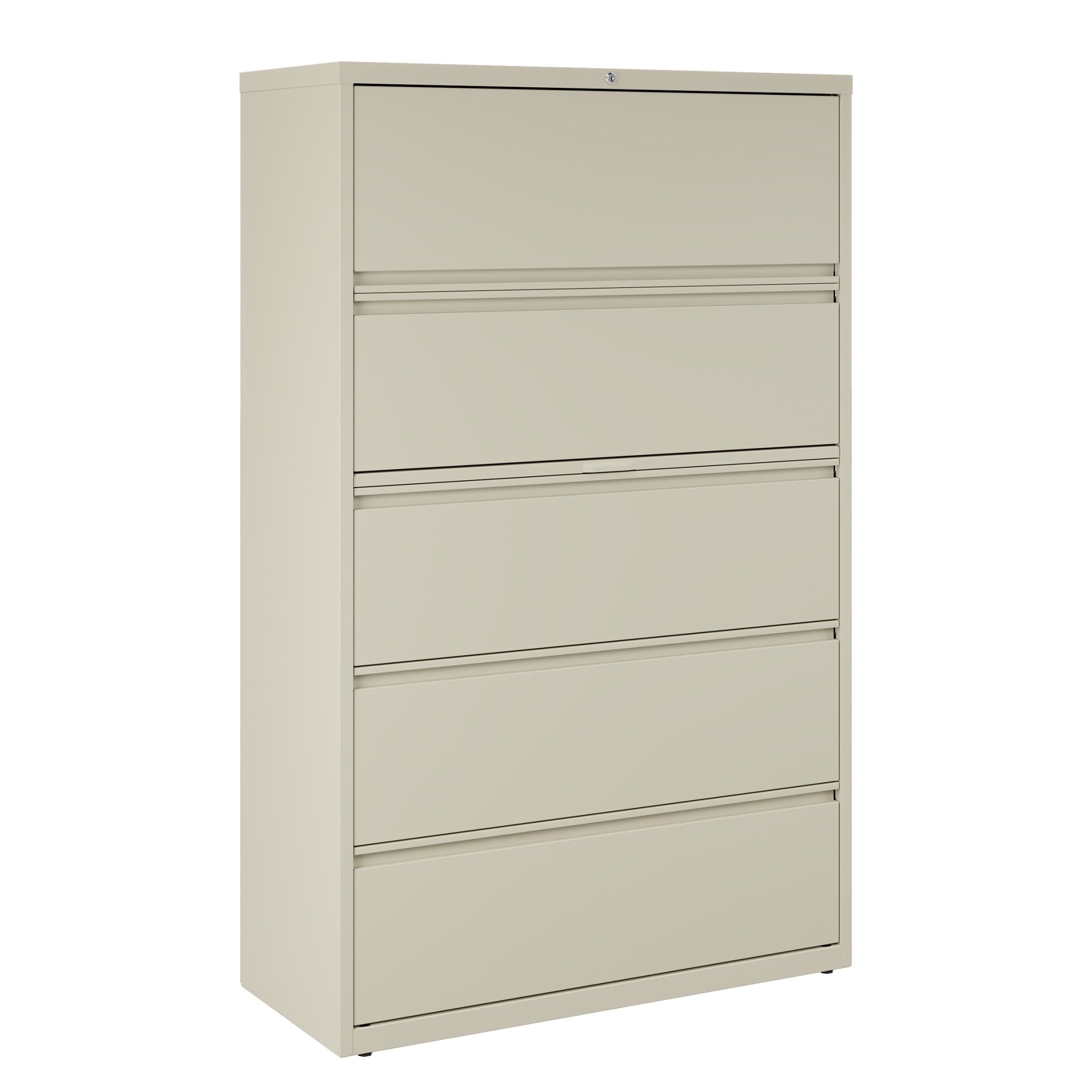 Putty Beige 42" Wide 5 Drawer Lockable Steel Lateral File Cabinet