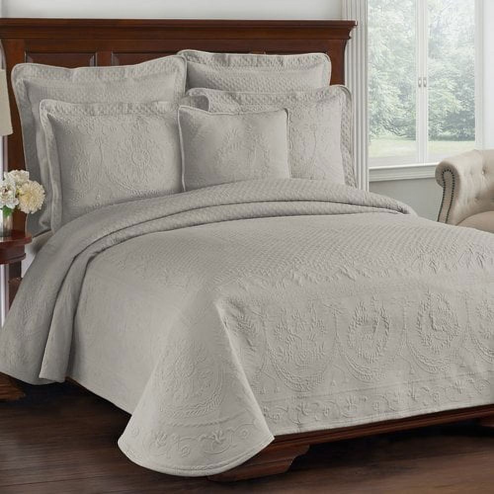 King Charles Grey Cotton Matelasse Queen Coverlet