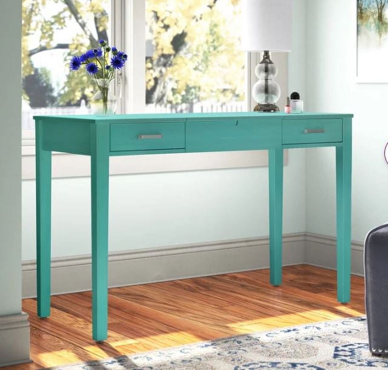 Ainsley Turquoise Solid Wood Vanity Desk with Mirror and USB