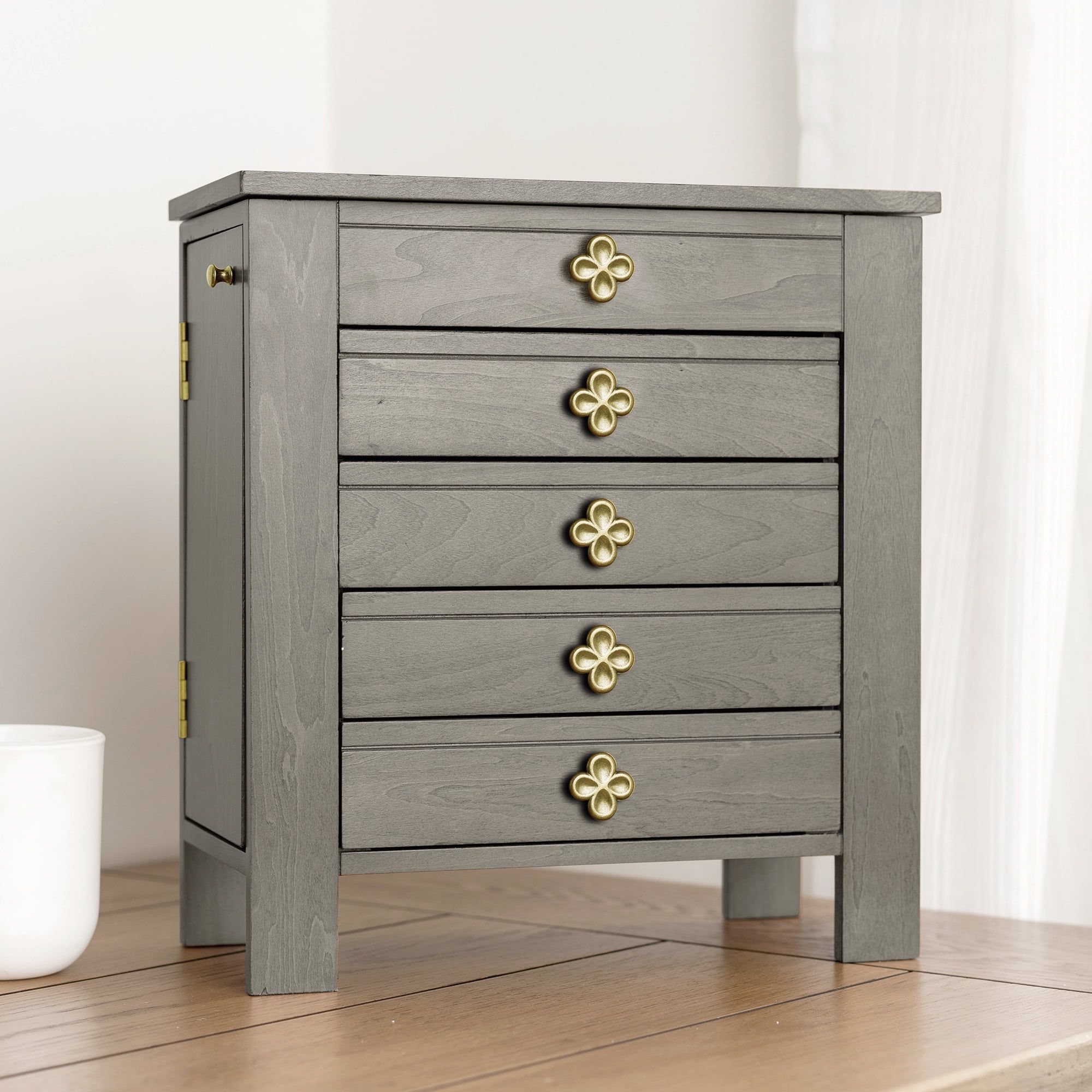 Emma Gray Wood Jewelry Chest with Mirror and Drawers