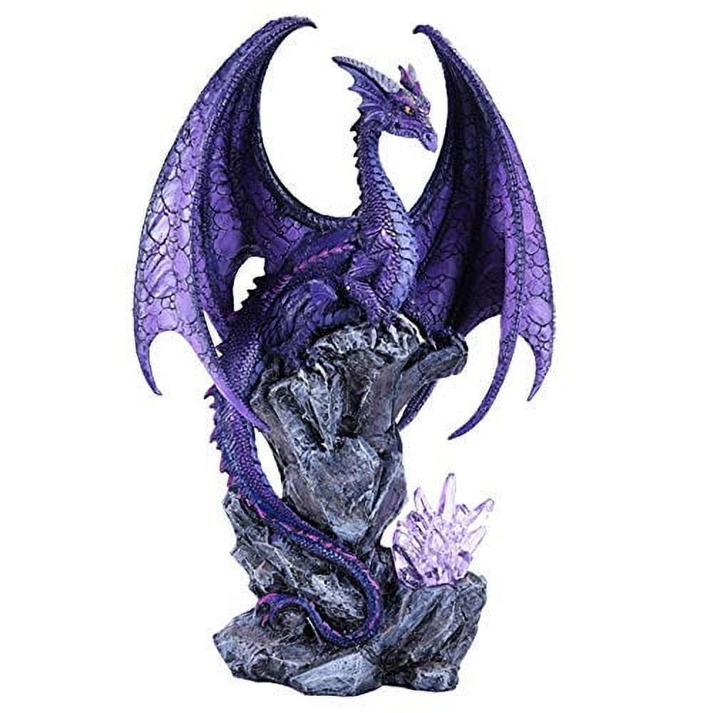 Large Winged Purple Dragon Resin Statue with LED Light