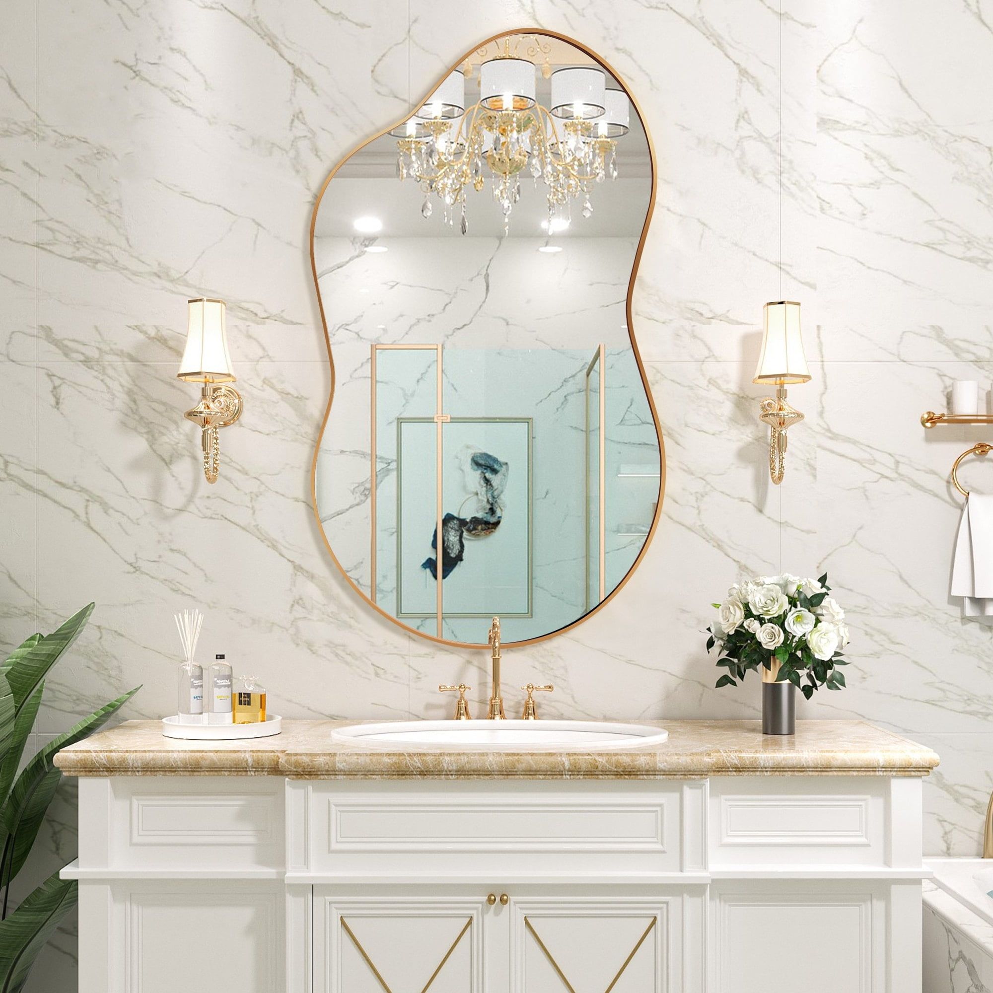 Gold Irregular Aluminum Alloy Framed Wall Mirror 26x46