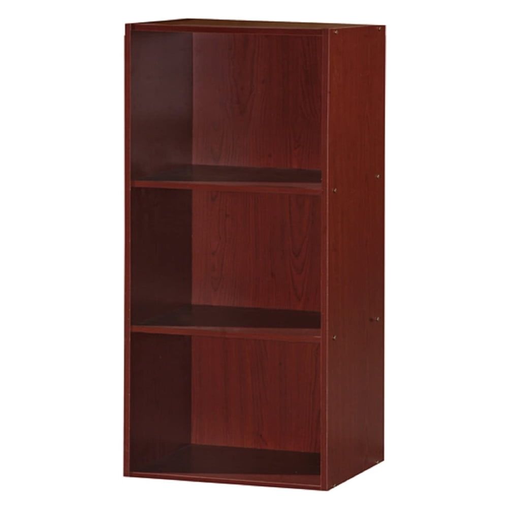 Mahogany 3-Shelf Kid-Friendly Storage Bookcase with Cubes and Doors