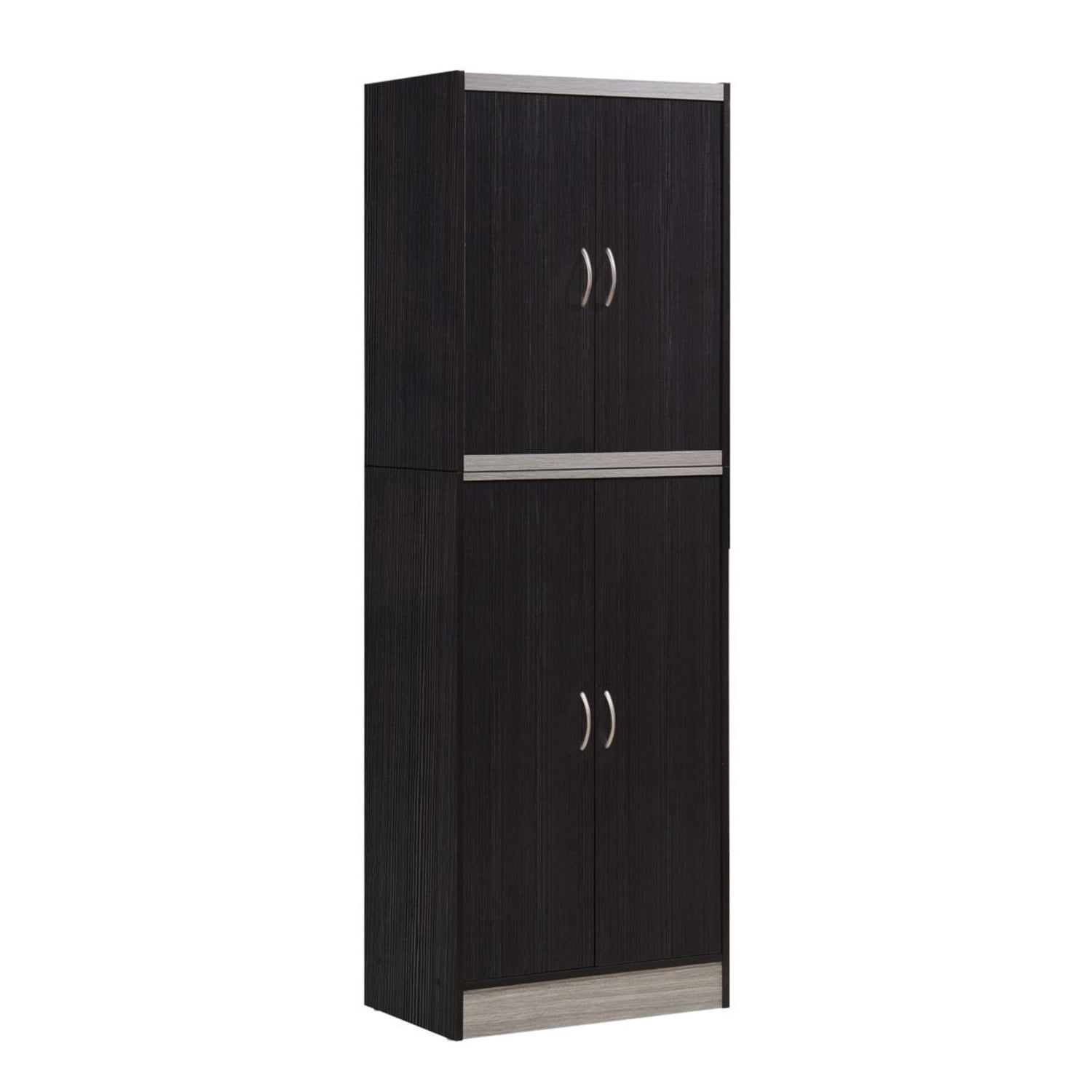 Tall Chocolate-Grey 4-Door Compressed Wood Kitchen Pantry