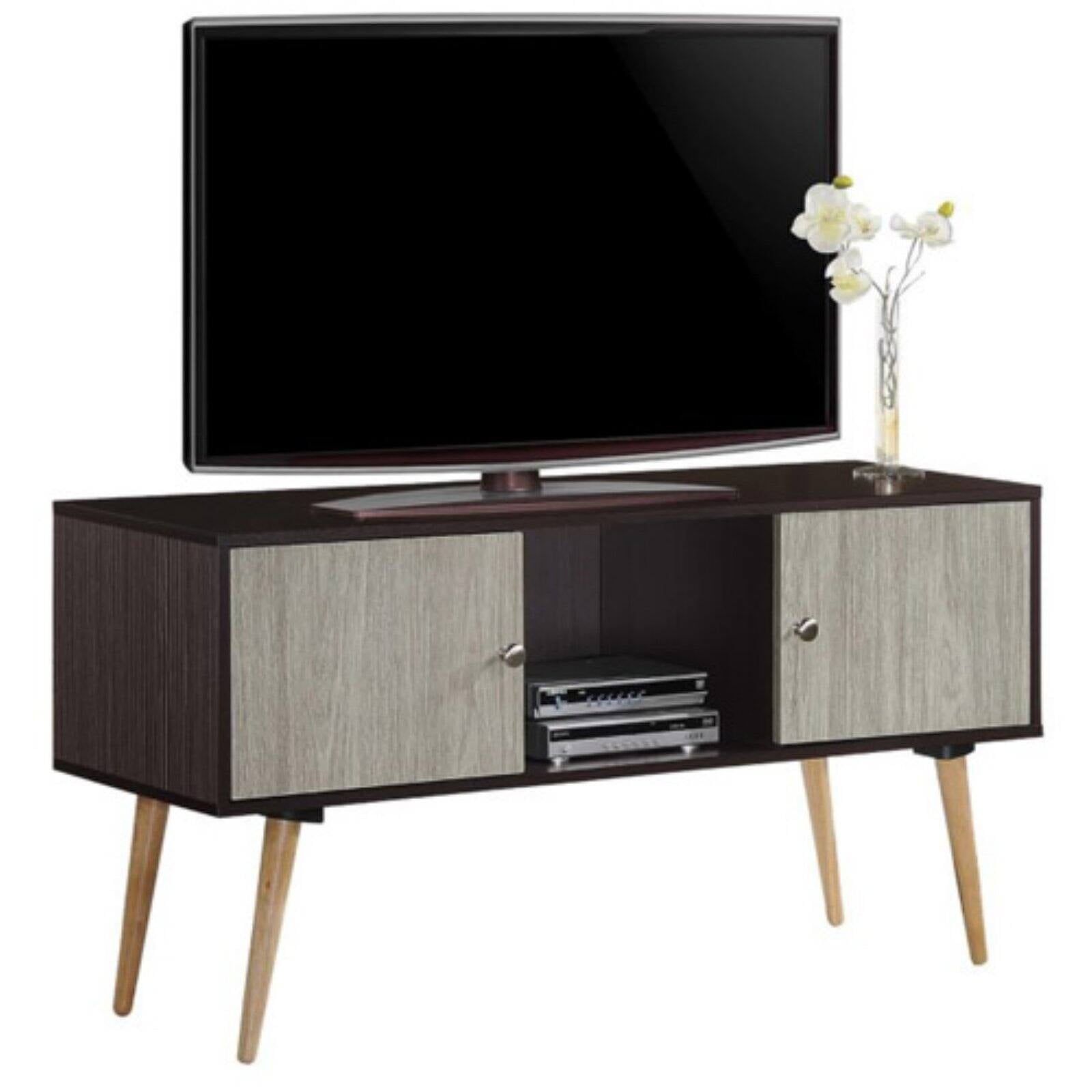 Retro Chocolate Wooden TV Stand with Open Shelf and Storage