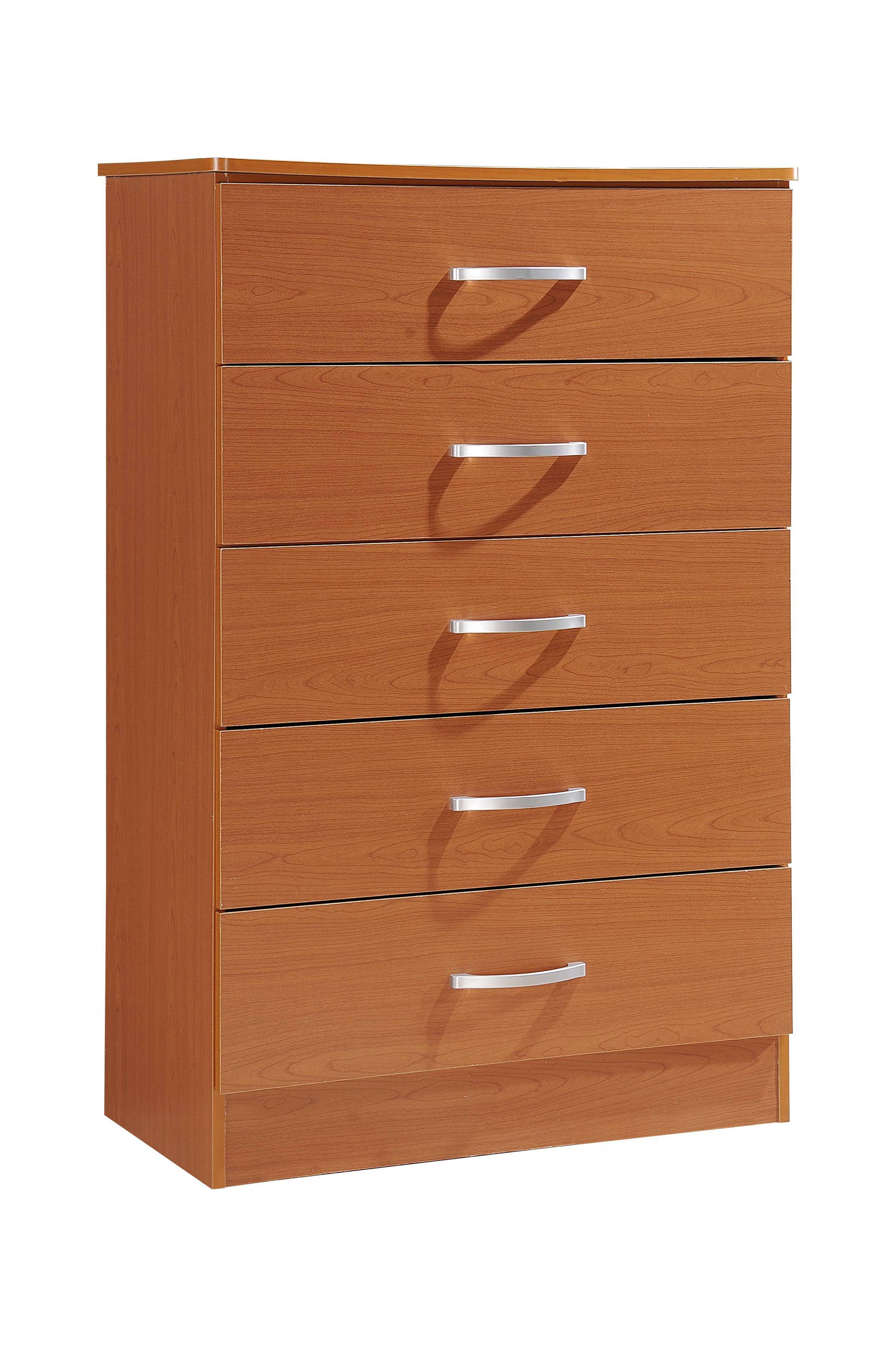 Cherry Finish 5-Drawer Bedroom Chest with Metal Glides and Ample Storage