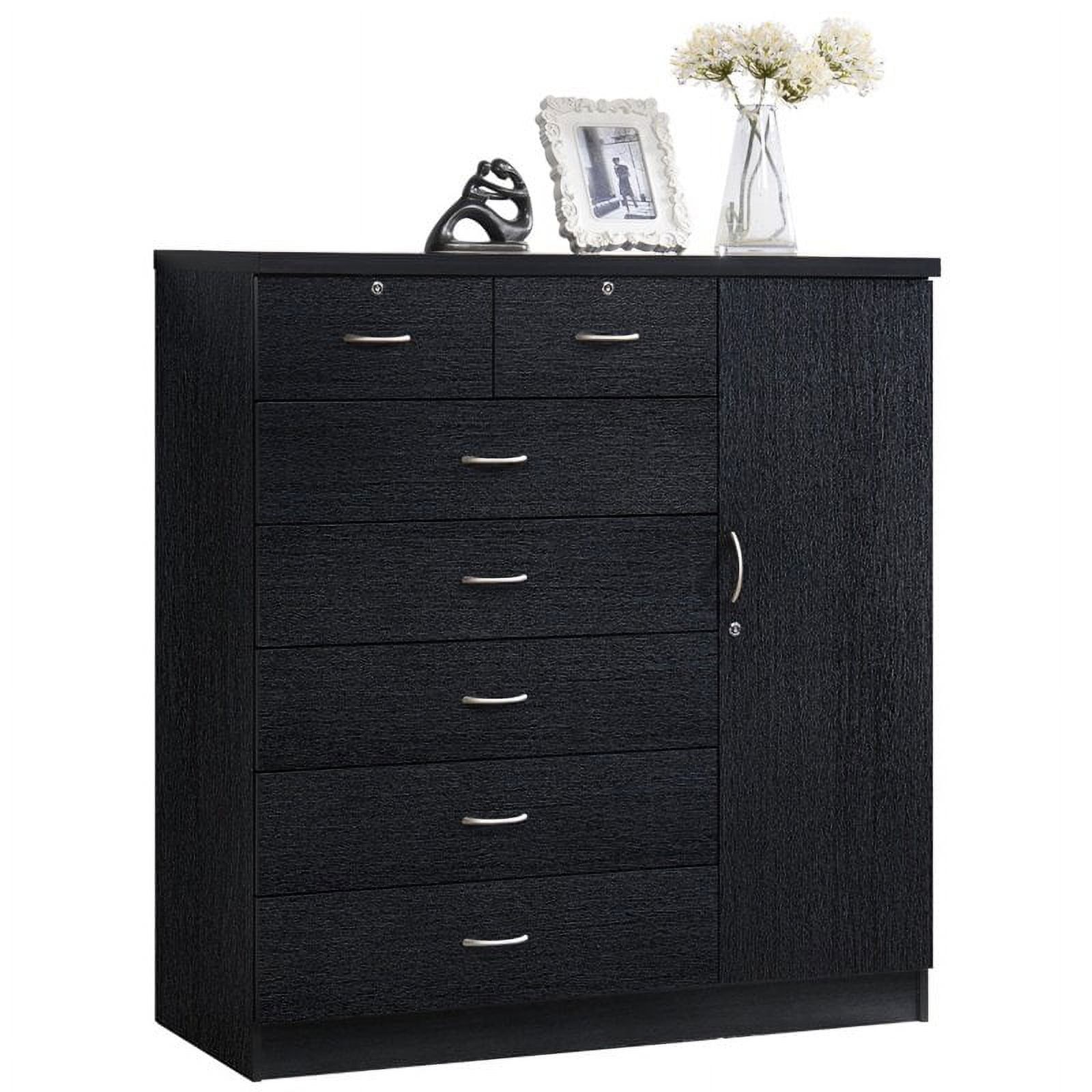 Freestanding Black Vertical Storage Chest with Lock and Rollers