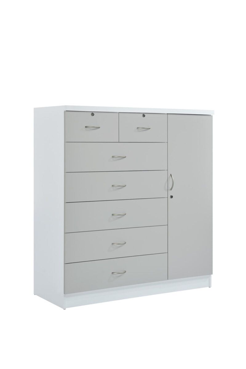 Gray Engineered Wood 7-Drawer Chest with Locks and Shelves